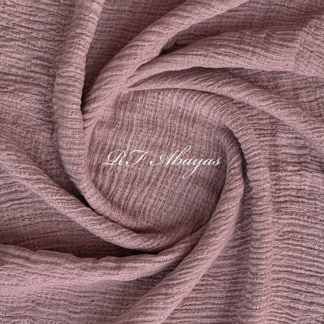 Heavy crinkled cotton hijab by RF Abayas in a rich meroon color, showcasing textured, breathable fabric and elegant drape.