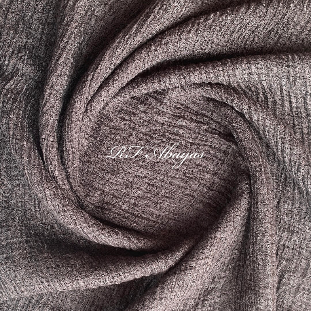 Heavy crinkled cotton hijab by RF Abayas, showcasing soft, textured fabric in a versatile style.