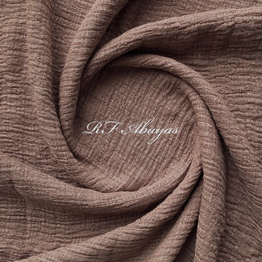 Heavy crinkled cotton hijab in maroon from RF Abayas, featuring a textured, lightweight fabric for stylish coverage.