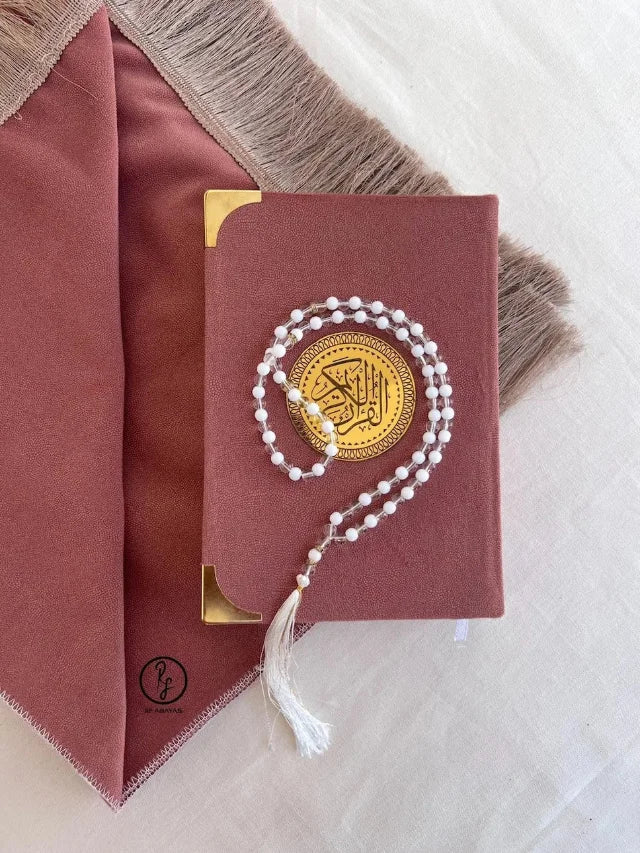 Prayer mat with quran and tasbeeh mala set