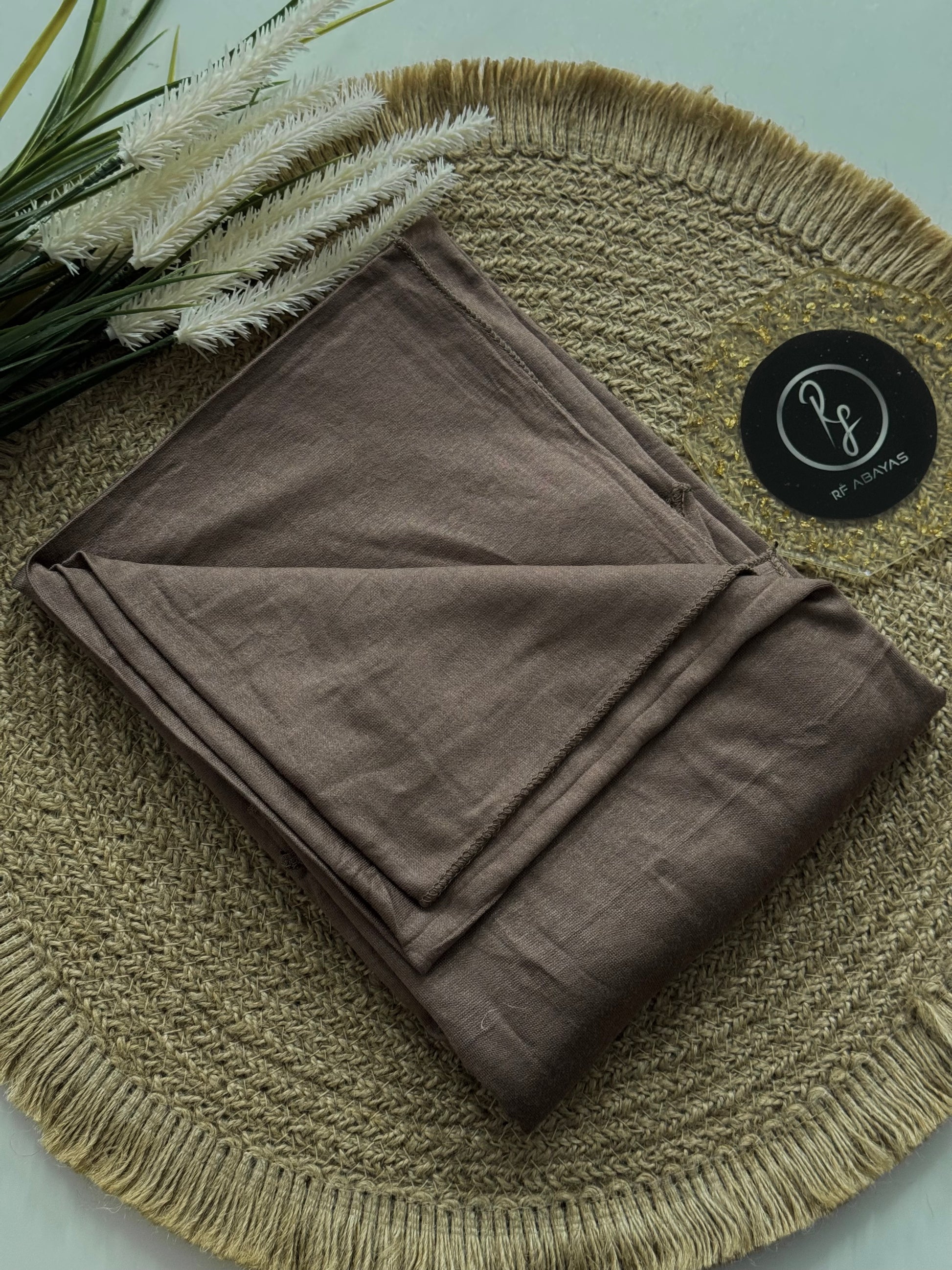 RF Abayas bamboo jersey hijab in soft, breathable fabric, displayed in a natural drape for a modest, stylish look.
