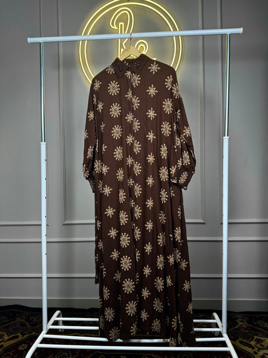 Rubber Print Linen Slub Maxi Dress for Women – XXL Fit | 54 Inch Length