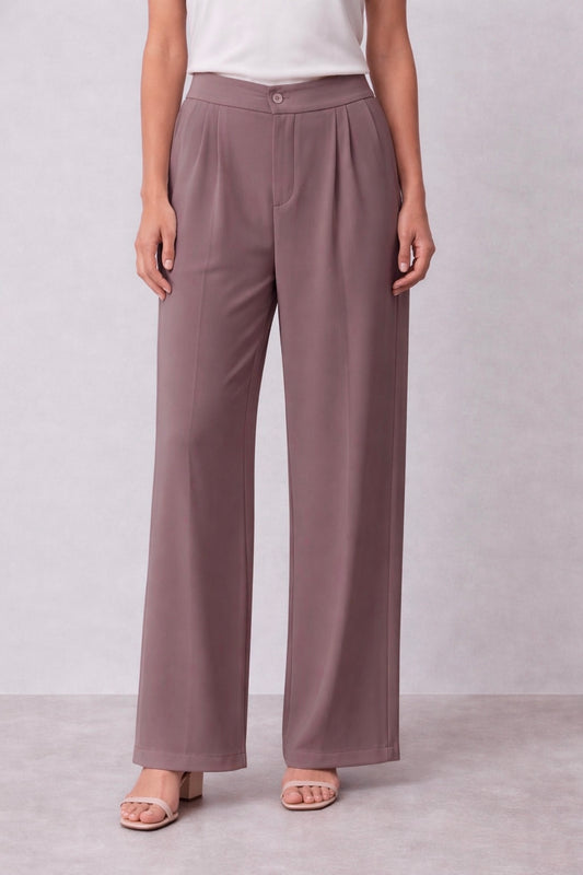 Straight Fit Baggy Korean Pants for Women – Rosy Brown (XL to 3XL)
