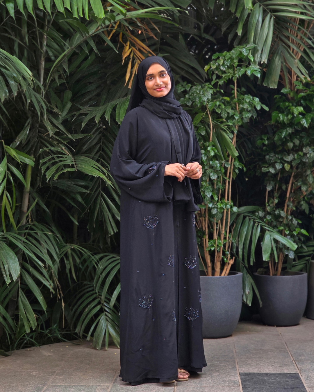 Chiffon Layered Multicoloured Beadwork Abaya – Premium Imported Edition