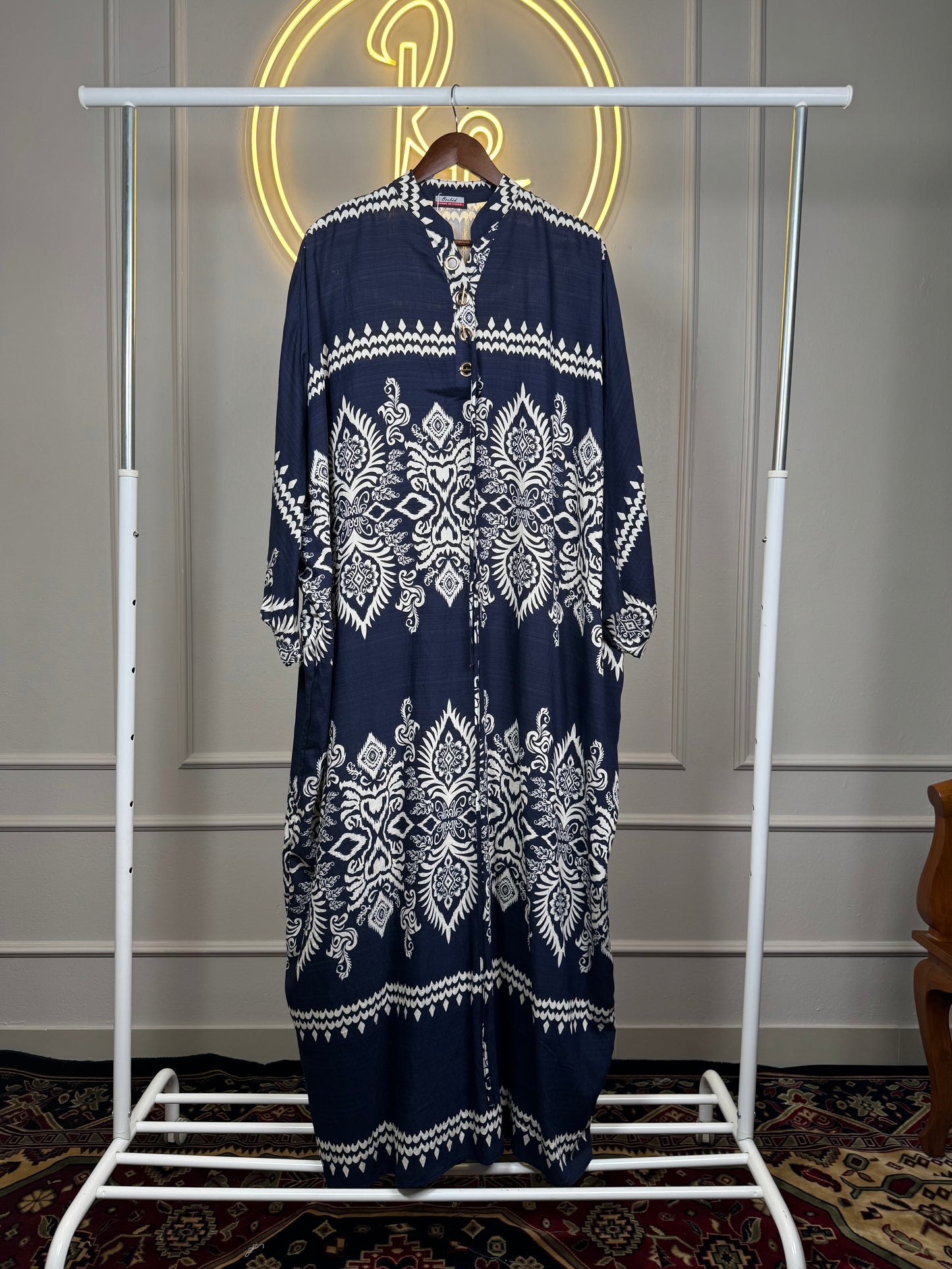 Summer Friendly Printed Linen Slub Kaftan Maxi Dress – Full Sleeve - 56” Length