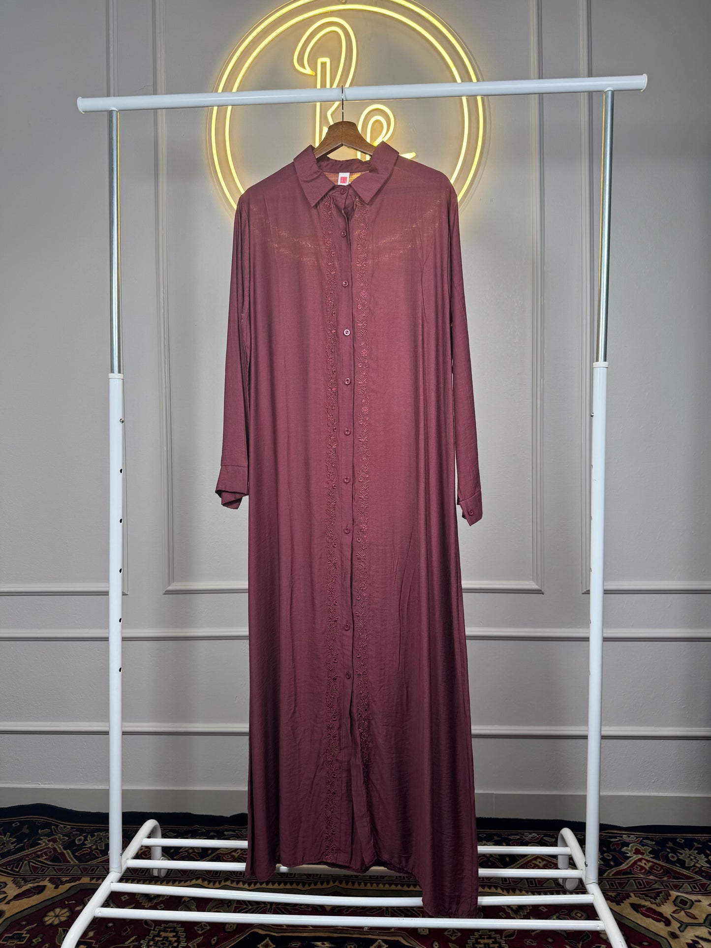 Women’s Embroidered Feeding Friendly Maxi Dress – 56 Inch Cotton Modest Dress Fit Up to XXL