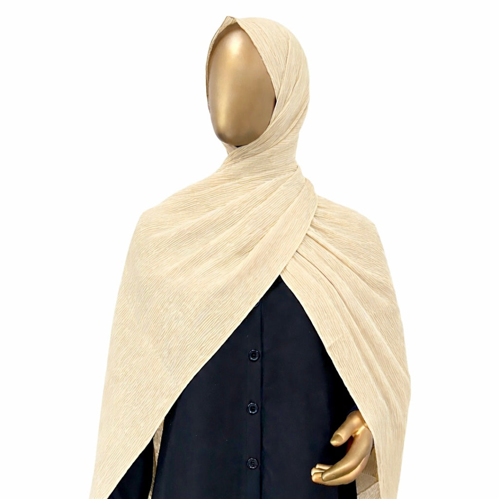 RF Abayas premium ribbed cotton hijab showing soft, breathable fabric with a smooth ribbed texture in neutral tones.