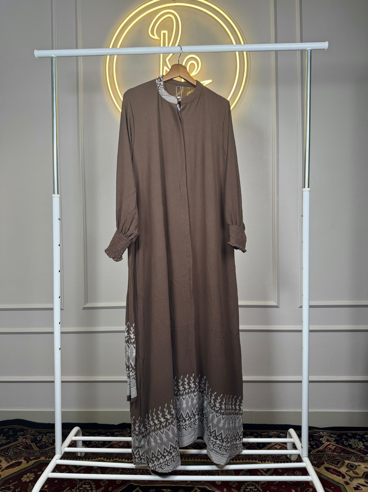 Women’s Printed CEY Maxi Dress with Smocked Sleeves – 56 Inch Long Modest Flowy Dress Fit Up to 3XL