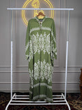 Summer Friendly Printed Linen Slub Kaftan Maxi Dress – Full Sleeve - 56” Length