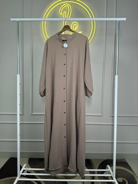 Imported CEY Crush Maxi Dress - 55” Length - Chinese Neck - Taupe