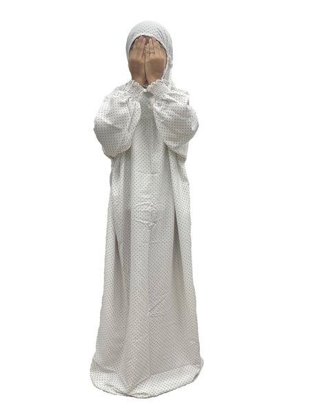 Kids Prayer Dress / Jilbab - White Dotted