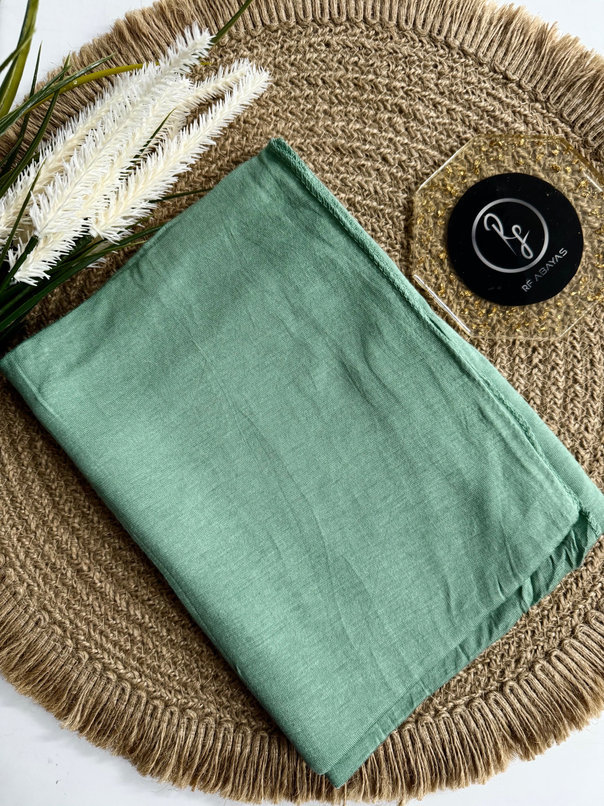 RF Abayas bamboo jersey hijab in soft, breathable fabric, draped naturally to showcase its lightweight and comfortable fit.