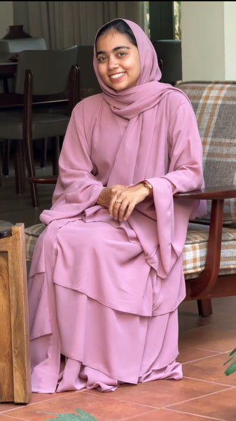 3-Layer Georgette Abaya - Pink - RF Abayas