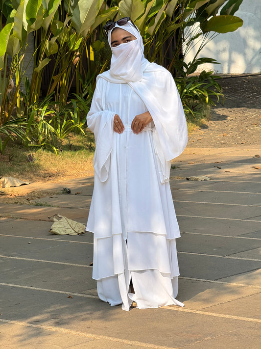 3-Layer Georgette Abaya - White - RF Abayas
