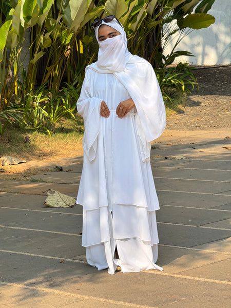 3-Layer Georgette Abaya - White - RF Abayas