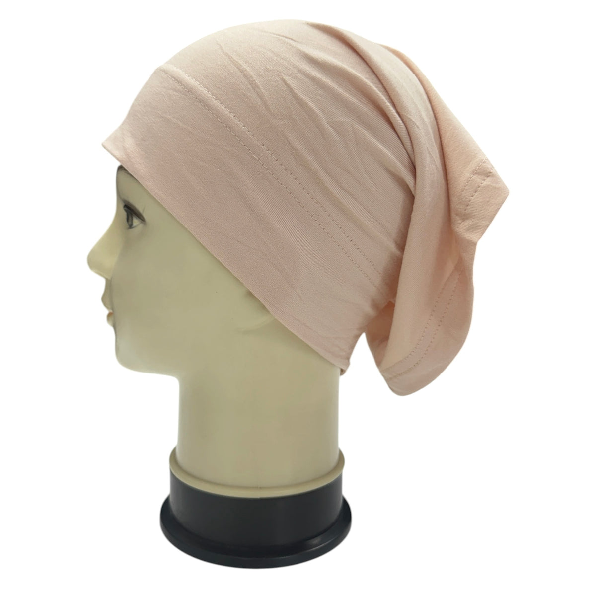 RF Abayas premium hijab cap, tube style, close-up view showing soft fabric and snug fit for modest head covering.