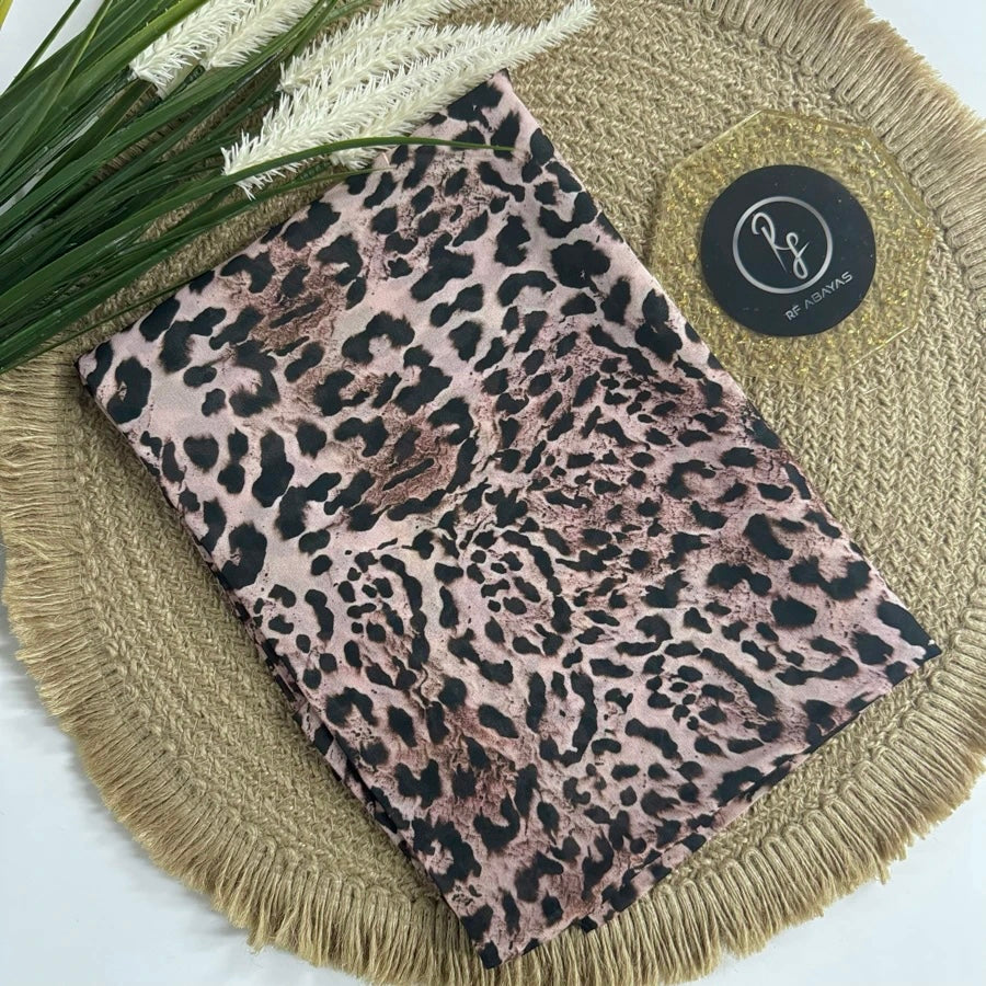 RF Abayas animal print chiffon hijab featuring a lightweight, flowy fabric with stylish animal pattern for elegant modest wear.