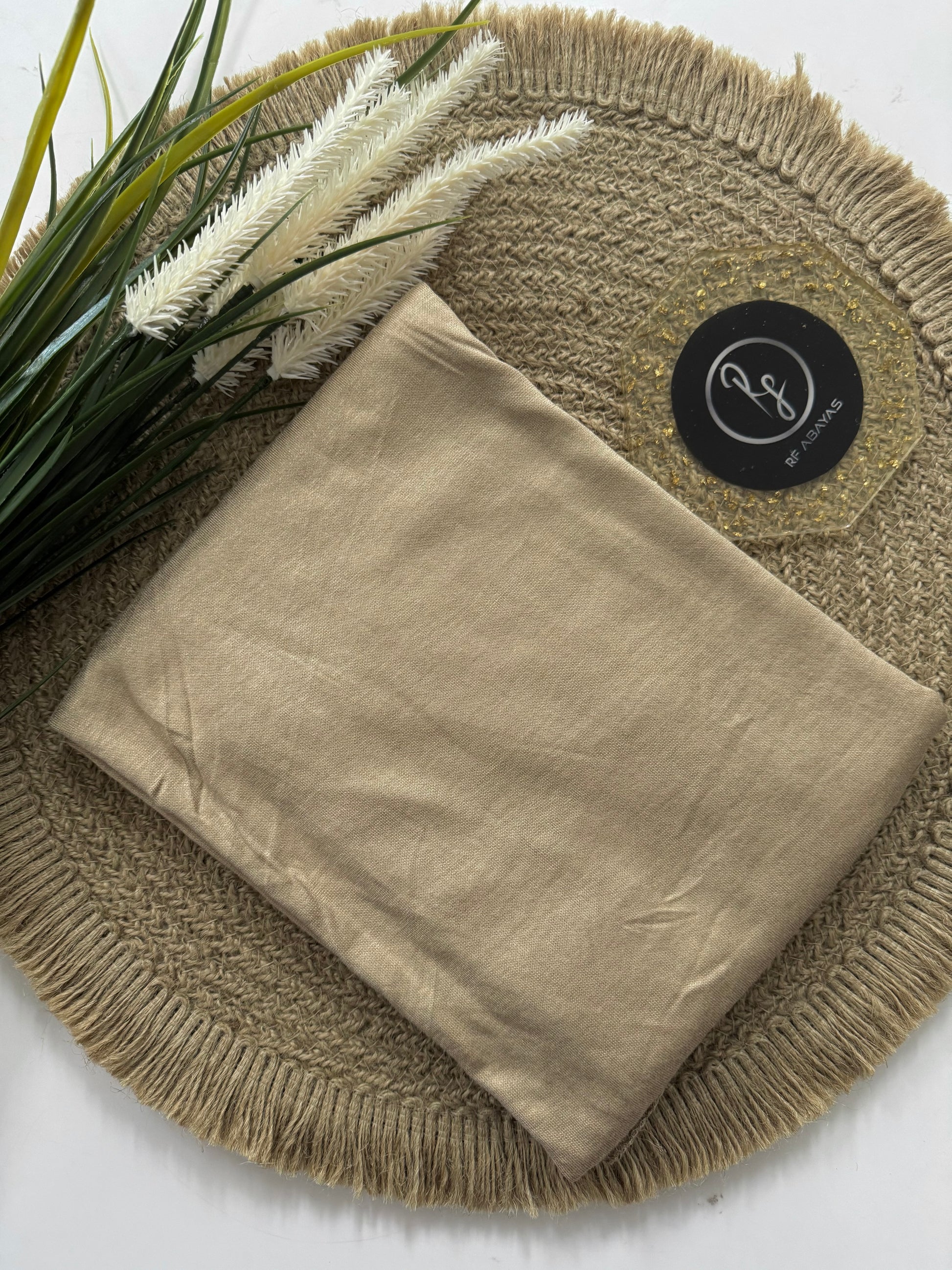 RF Abayas bamboo jersey hijab in soft, natural fabric with a smooth drape, designed for comfortable modest wear.