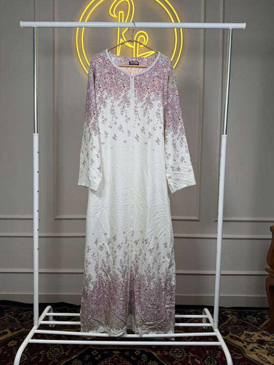 Women’s Printed Dubai Maxi Dress with Lace Detailing – 56 Inch Long Modest Rayon Maxi Fit Up to 3XL