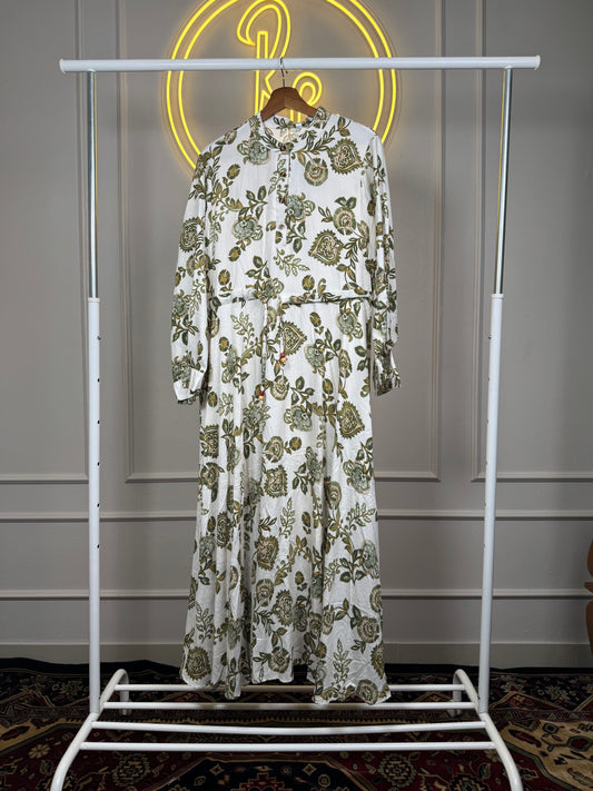 Dubai Imported Printed Maxi Dress – Linen Slub Cotton | Summer Friendly | XL - 51” Length