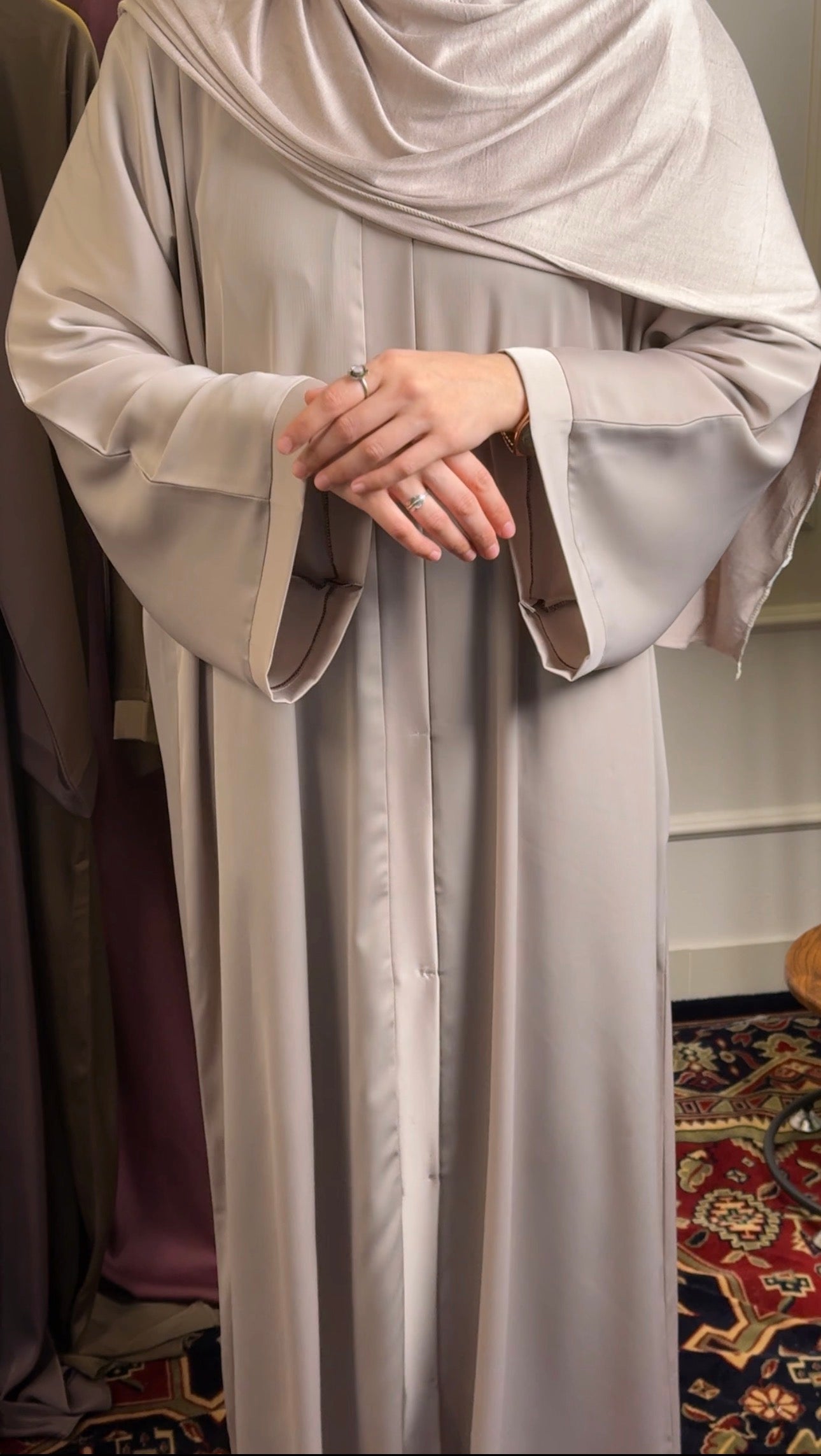 Imported TikTok Abaya with Matching Malaysian Georgette Hijab – Light Taupe
