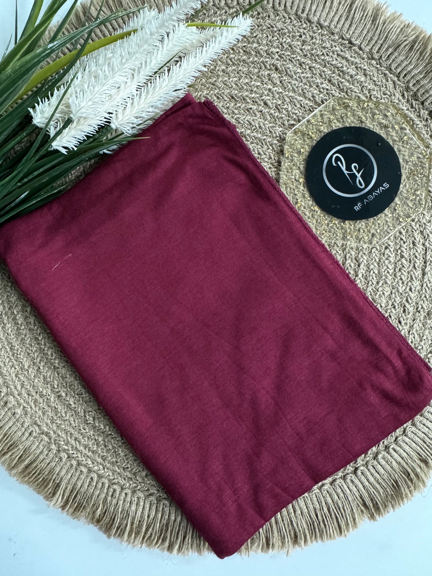 RF Abayas bamboo jersey hijab in soft, lightweight fabric, showcasing a smooth, draped style in natural bamboo color.