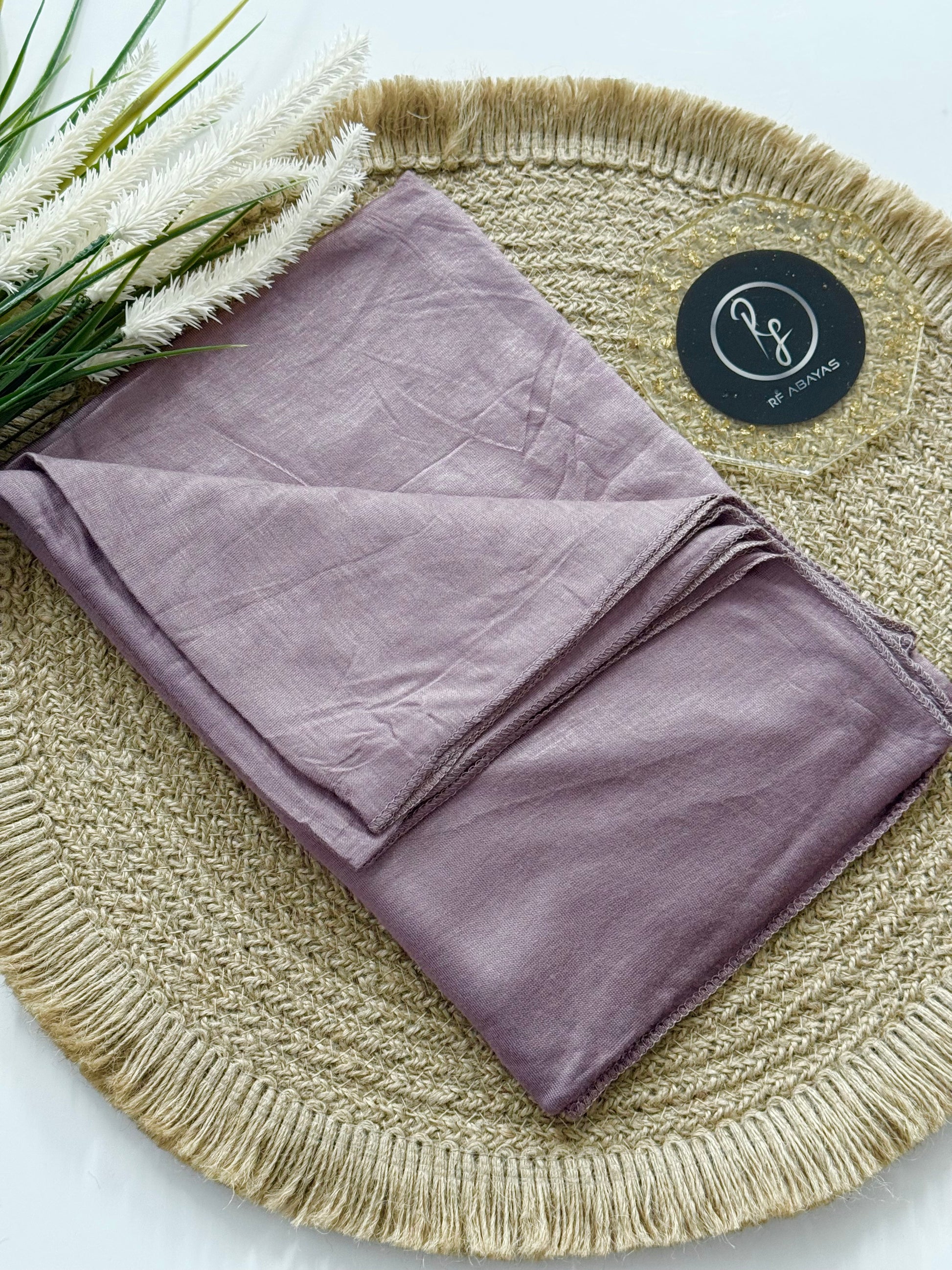 RF Abayas Bamboo Jersey Hijab in neutral fabric with soft drape, designed for comfortable and stylish modest wear.