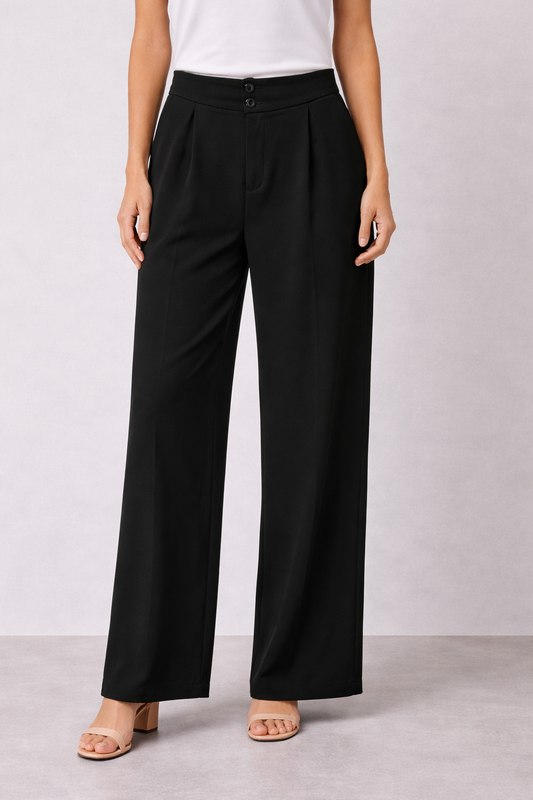 Straight Fit Baggy Korean Pants for Women - Black