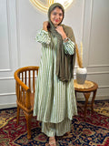Women’s Striped Cotton Co-Ord Set Imported Cotton Top & Pants Set with Balloon Sleeves, Fit Up to XL - Cord Set - RF Abayas