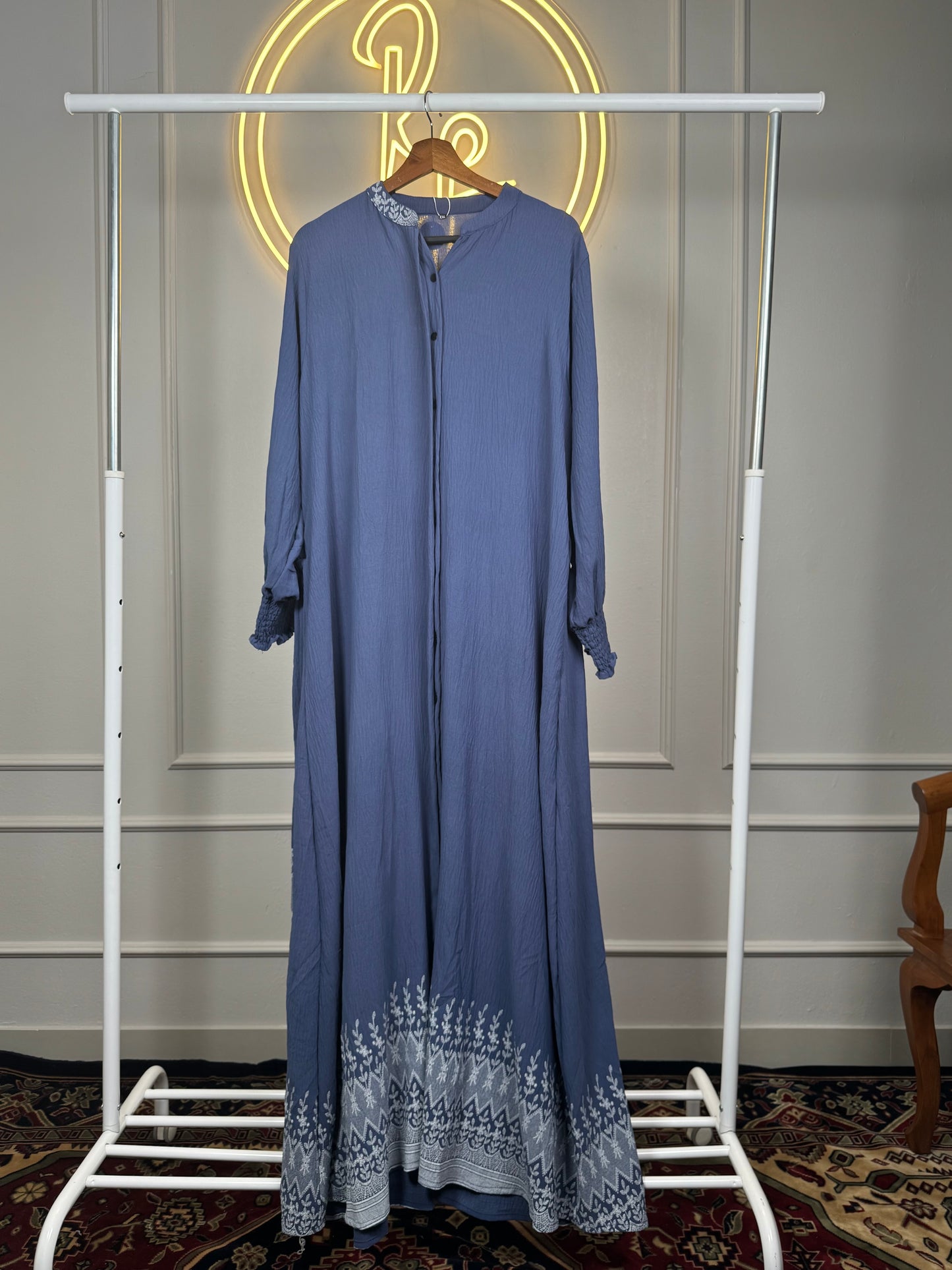 Women’s Printed CEY Maxi Dress with Smocked Sleeves – 56 Inch Long Modest Flowy Dress Fit Up to 3XL
