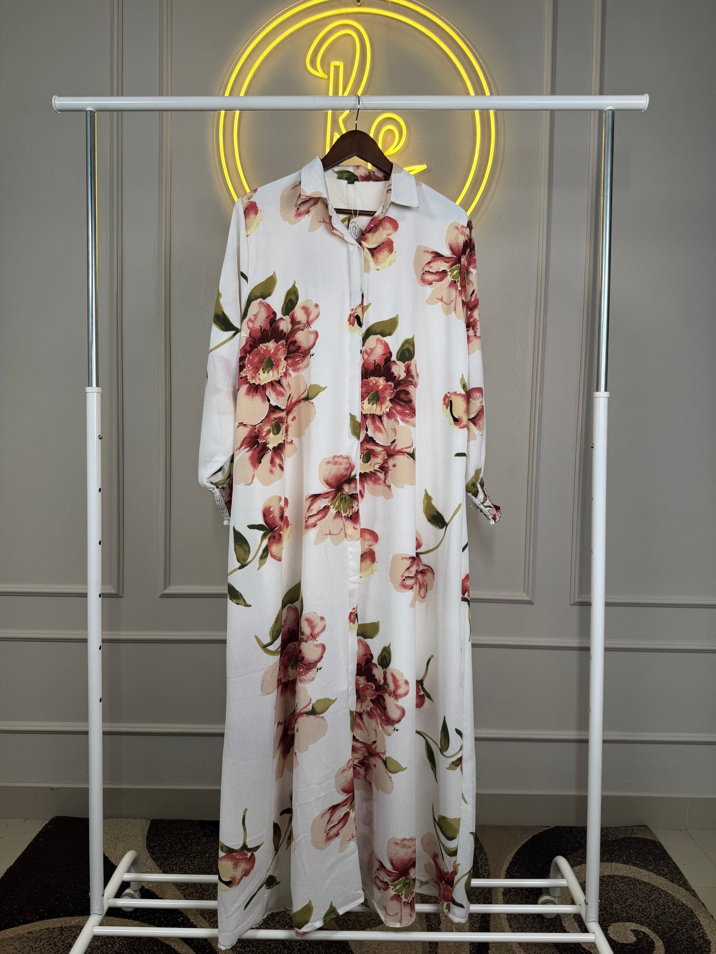 Floral White Women’s Maxi Dress – 56” Length | 2XL (Fits up to 46” Bust) 🌸 - Maxi Dress - RF Abayas