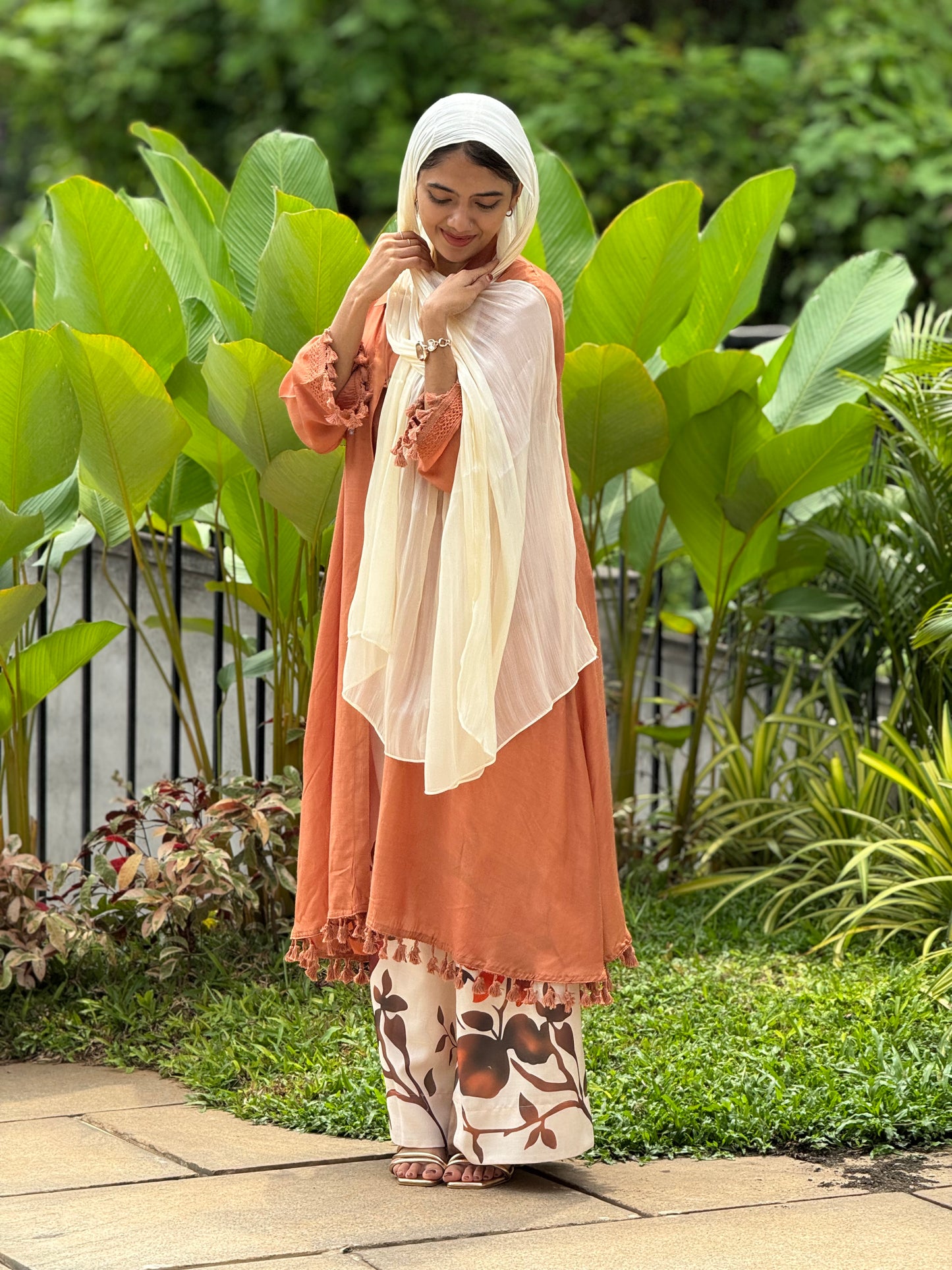 Bohemian Crochet Tassel Cord Set with Overcoat – Terracotta