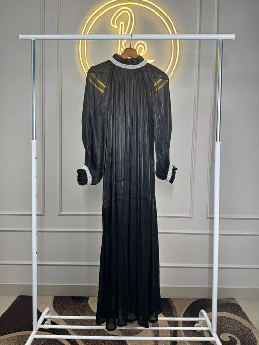 ✨ Premium Organza Shimmer Gown with Pearl Beads Lace – Large Size, 54” Length ✨