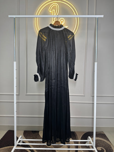 ✨ Premium Organza Shimmer Gown with Pearl Beads Lace – Large Size, 54” Length ✨