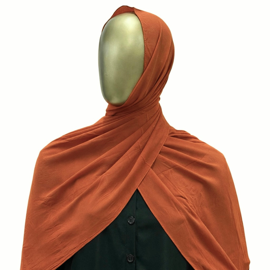 Malaysian Georgette hijab by RF Abayas in a flowing, lightweight fabric showcasing elegant drape and vibrant color.