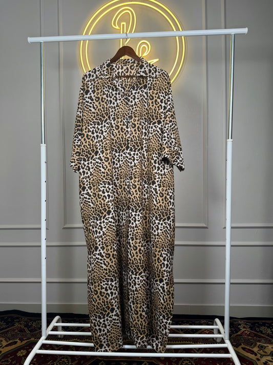 Animal Print Kaftan Maxi Dress for Women – 56” Long Loose Fit Modest Dress in Imported Crepe Fabric