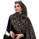 Espresso Leopard double sided animal print chiffon hijab – dark leopard print hijab scarf 200 x 70 cm | RF Abayas