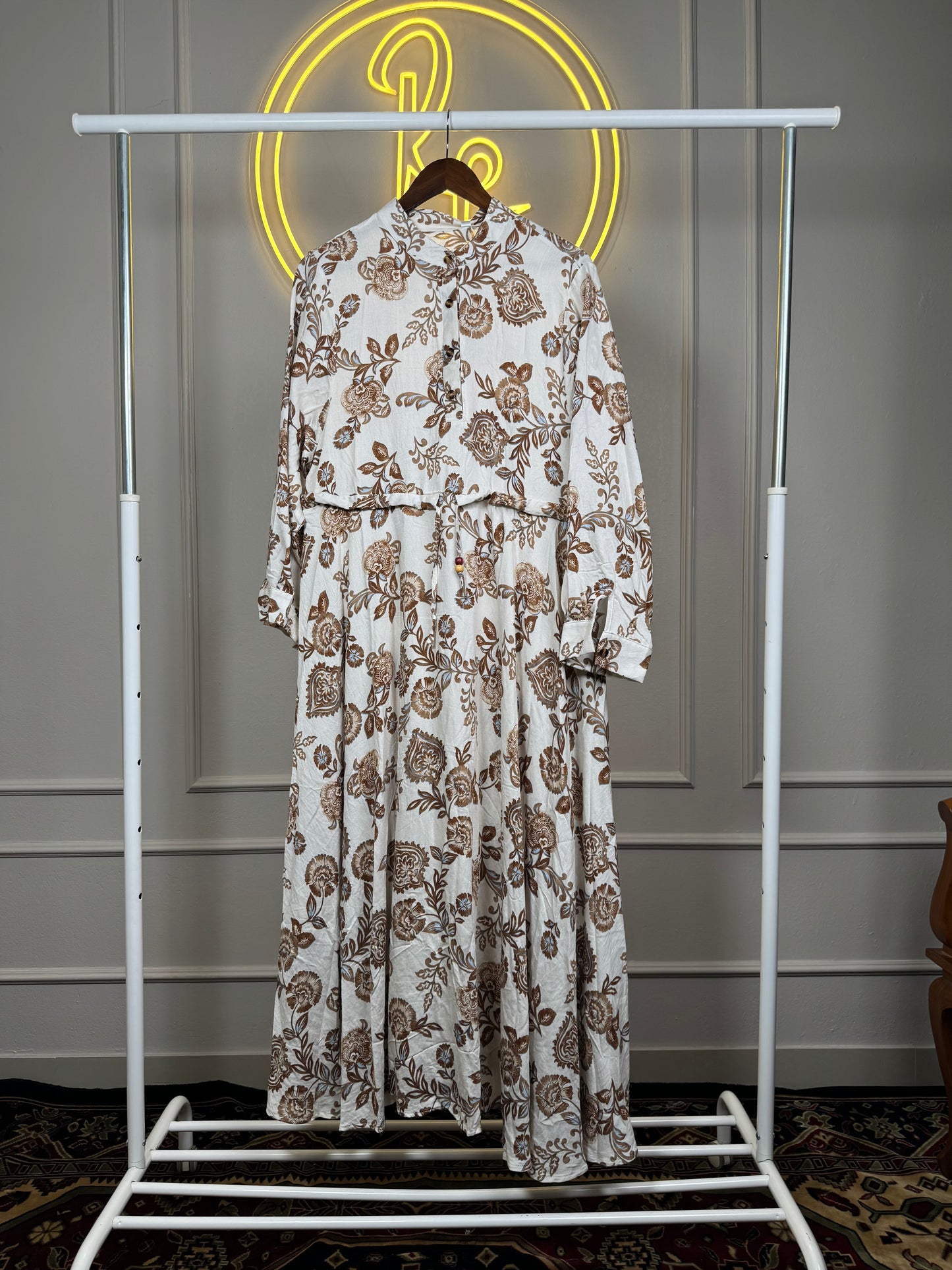 Dubai Imported Printed Maxi Dress – Linen Slub Cotton | Summer Friendly | XL - 51” Length