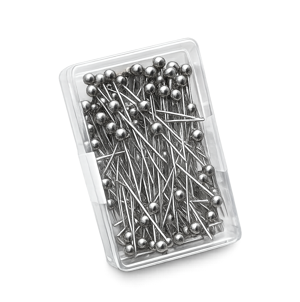RF Abayas hijab pin box showing a collection of decorative hijab pins in a stylish box for secure headscarf styling.