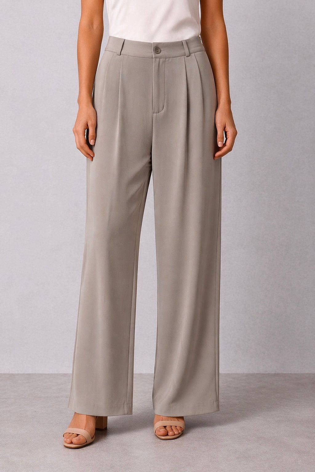 Straight Fit Baggy Korean Pants for Women - Warm Griege