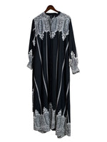 Black & White Printed Maxi Dress – Imported Chinese Fabric | Smocked Sleeves | 56” Length | Sizes XXL & 3XL