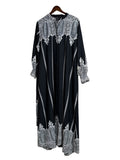 Black & White Printed Maxi Dress – Imported Chinese Fabric | Smocked Sleeves | 56” Length | Sizes XXL & 3XL