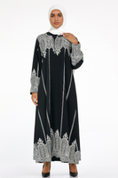 Black & White Printed Maxi Dress – Imported Chinese Fabric | Smocked Sleeves | 56” Length | Sizes XXL & 3XL