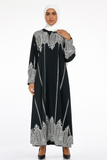 Black & White Printed Maxi Dress – Imported Chinese Fabric | Smocked Sleeves | 56” Length | Sizes XXL & 3XL