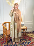 Women’s Striped Cotton Co-Ord Set Imported Cotton Top & Pants Set with Balloon Sleeves, Fit Up to XL - Cord Set - RF Abayas