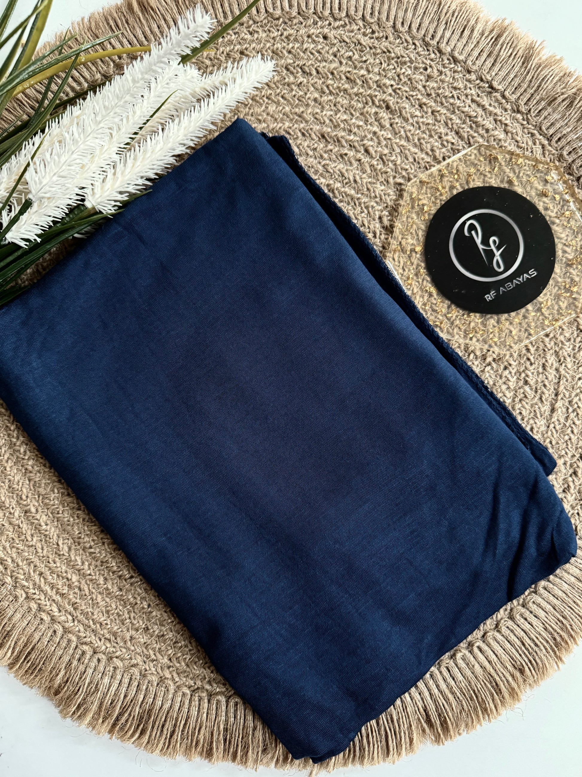 RF Abayas bamboo jersey hijab in soft, lightweight fabric, draped elegantly to showcase its smooth texture and versatile style.