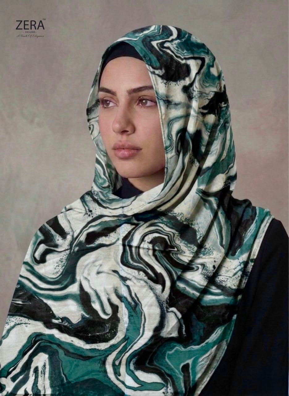 Printed modal cotton hijab from RF Abayas, featuring vibrant floral patterns and soft, lightweight fabric for comfortable wear.