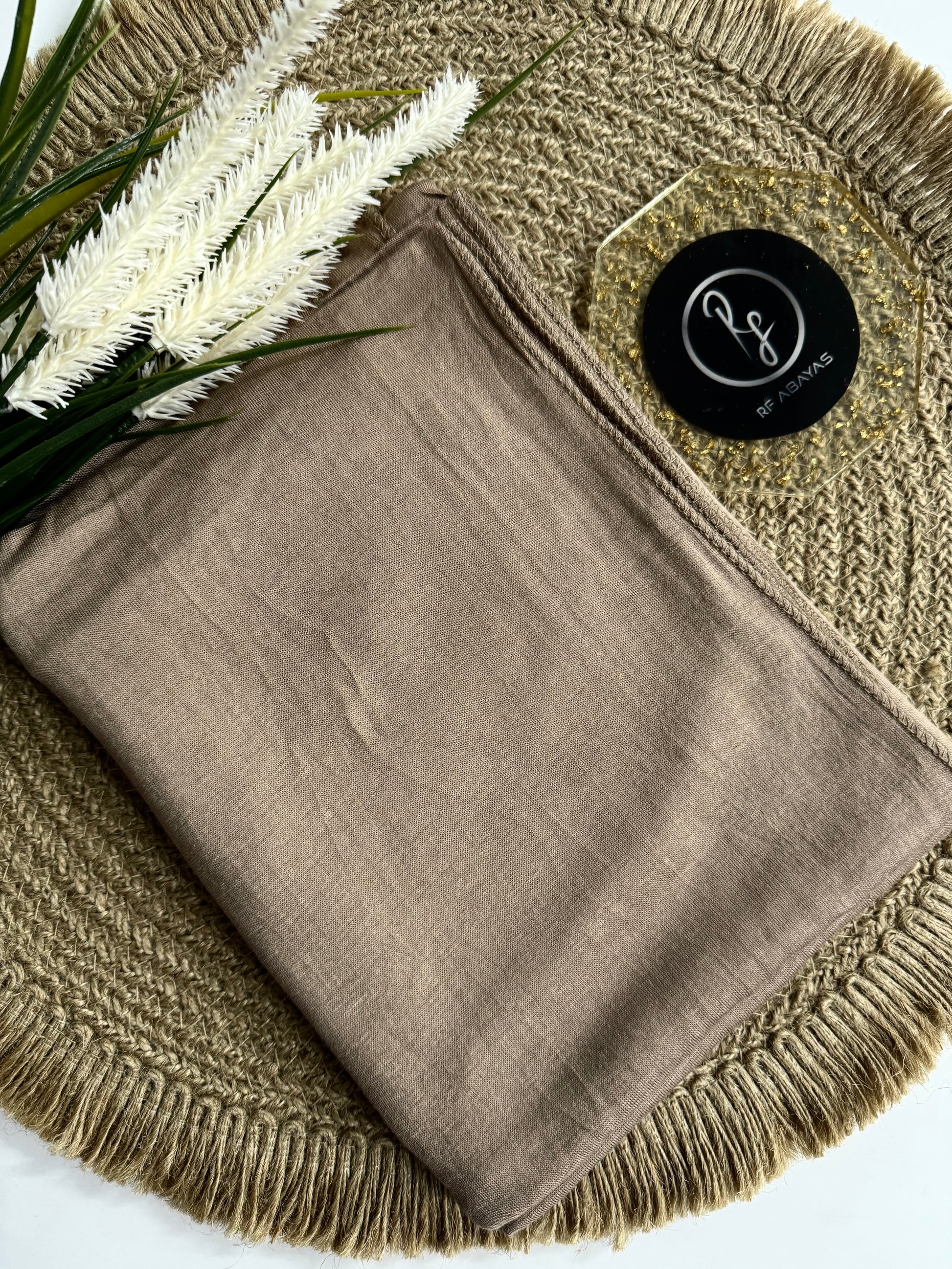 RF Abayas bamboo jersey hijab in soft, breathable fabric, featuring a smooth, draped style perfect for everyday wear.