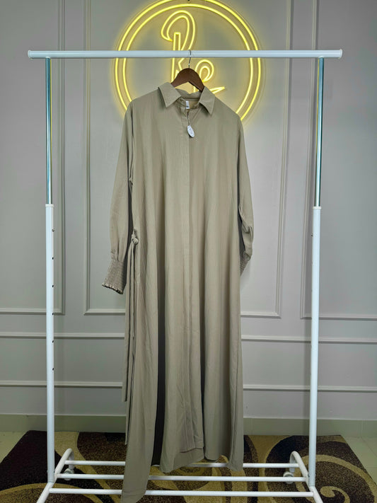 Premium Front-Open Maxi Dress with Smocked Sleeves – 3XL | 52” Length | Collared Design