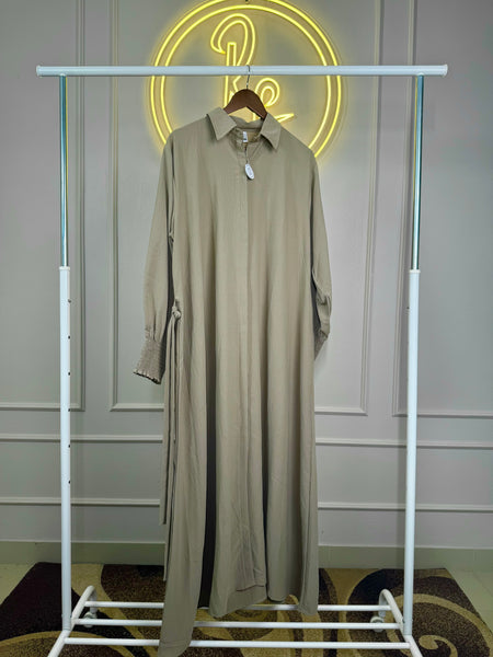 Premium Front-Open Maxi Dress with Smocked Sleeves – 3XL | 52” Length | Collared Design